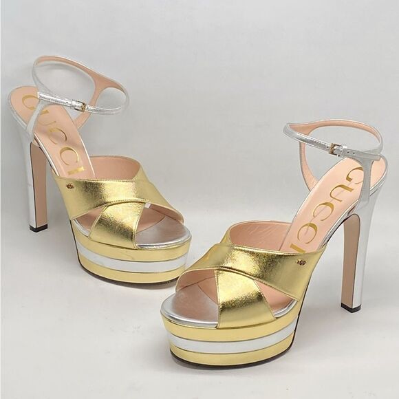Gucci Women's Crisscross High Heel Platform Sandals size 40 - Picture 8 of 16